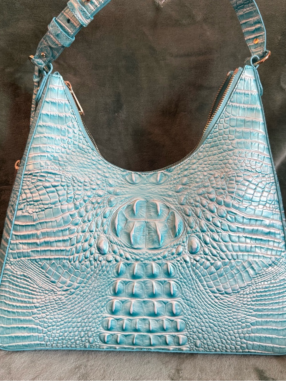 Brahmin Tabitha Melbourne Leather Shoulder Bag Aqua Blue Croc Embossed - Picture 5 of 7